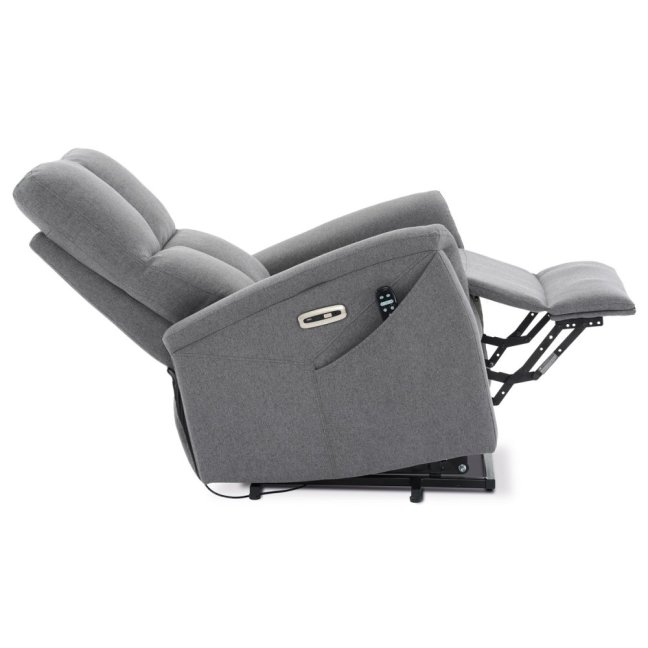 TV křeslo DAMIAN s elektrickým polohováním, masáží a vyhříváním — látka, šedá