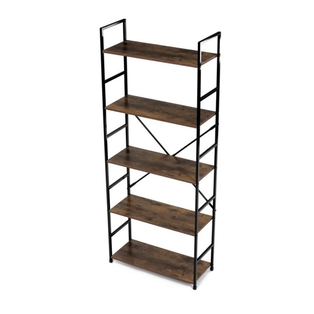 Regál UREK — kov, MDF, černá / dekor starého dřeva