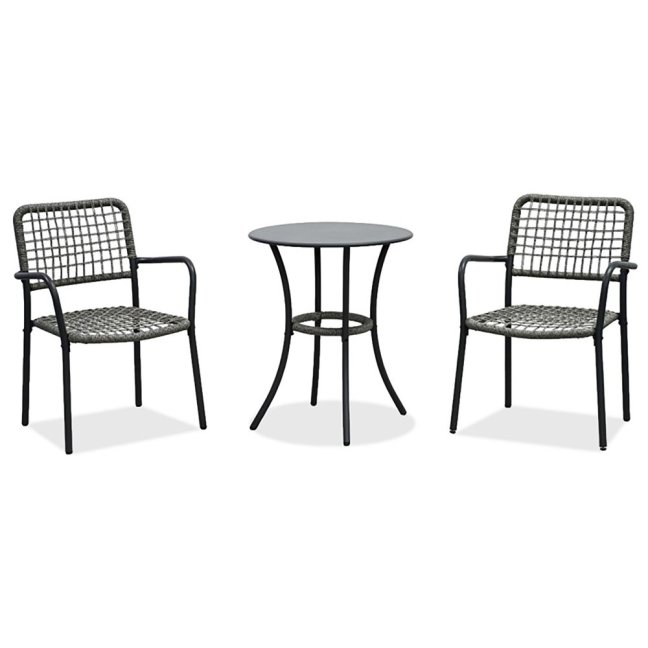 Zahradní set BONTAS 1 + 2 — kov, umělý ratan, antracit / šedá