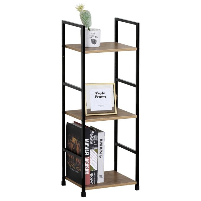 Regál TIREK II — kov, MDF, černá / dekor dub
