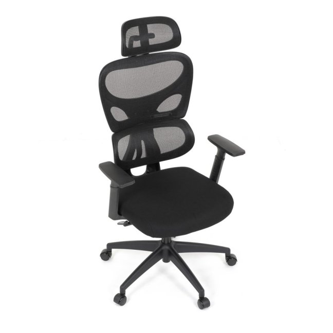 Kancelářská ergonomická židle GRANT — síť, látka, černá