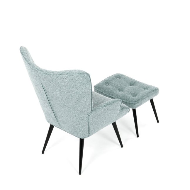 Relaxační křeslo ušák s taburetem ROYAL II — kov, látka, modrá