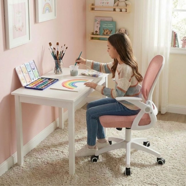 Dětská otočná židle Neoseat JUNI 011 — látka, růžová