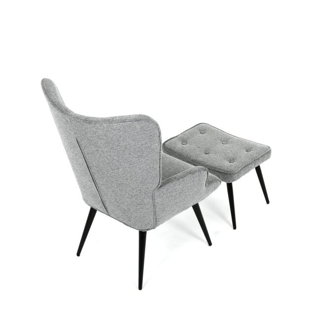 Relaxační křeslo ušák s taburetem ROYAL II — kov, látka, šedá