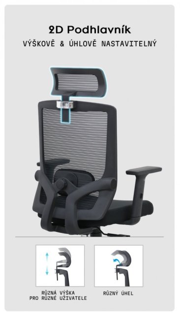 Kancelářská ergonomická židle Neoseat BRENDA — černá, nosnost 150 kg