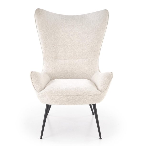 Designové křeslo ušák JUKON — kov, látka, krémová