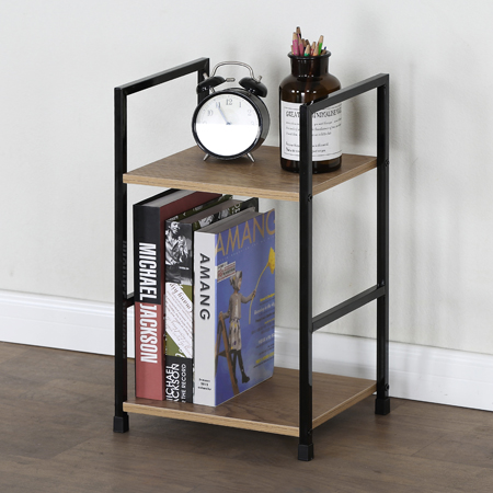 Regál TIREK — kov, MDF, černá / dekor dub