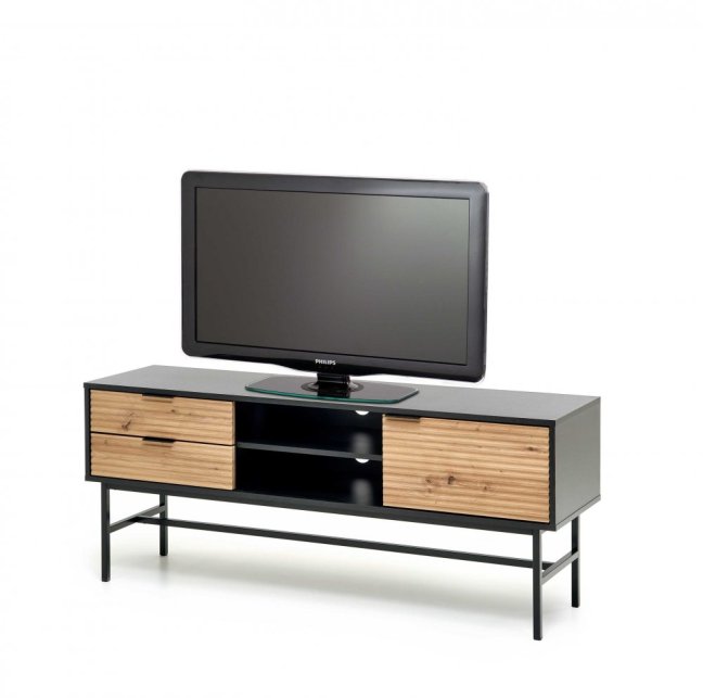 TV stolek MURANO — kov, MDF, černá / dub artisan