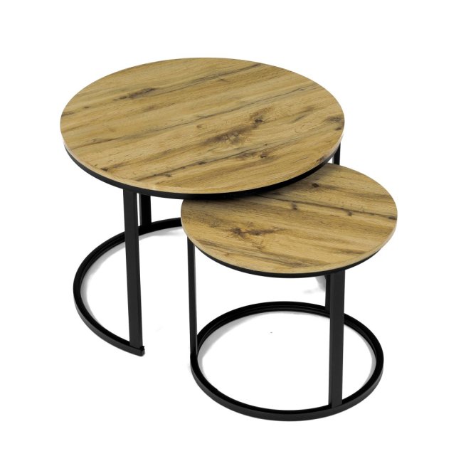 Set 2 konferenčních stolků FRIGO — kov, MDF, černá / dekor divoký dub