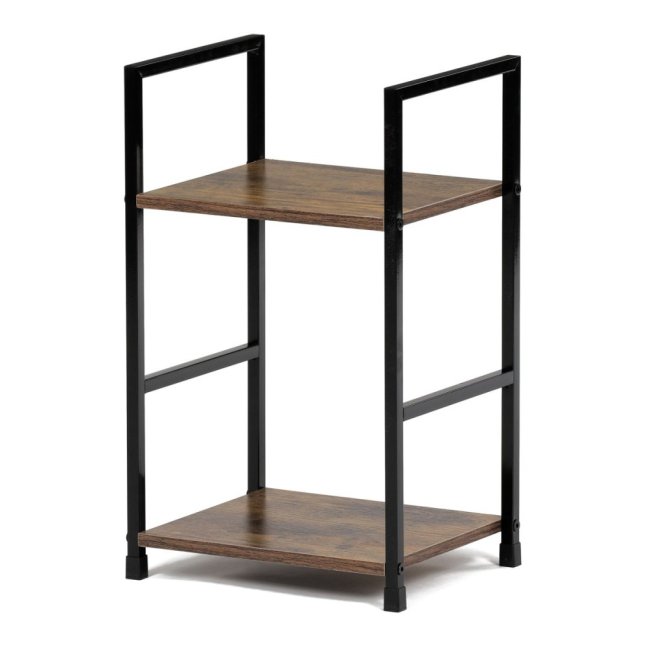 Regál TIREK — kov, MDF, černá / dekor starého dřeva