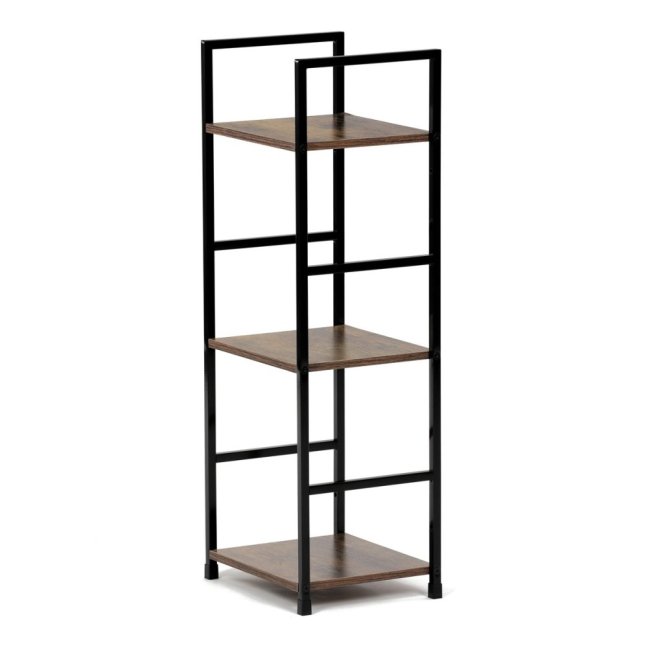 Regál TIREK II — kov, MDF, černá / dekor starého dřeva