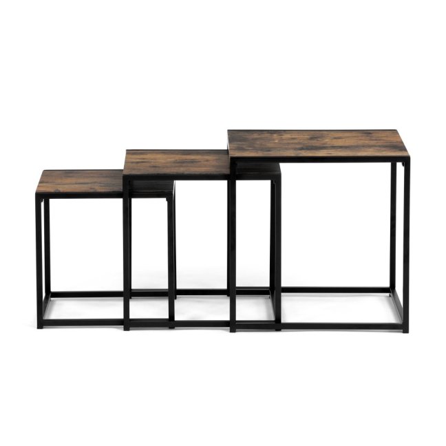 Set 3 konferenčních stolků DAMON — kov, MDF, černá / dekor staré dřevo