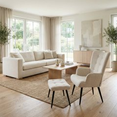 Relaxační křeslo ušák s taburetem ROYAL II — kov, látka, krémová