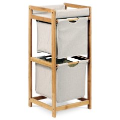 Regál NAPOLEON — masiv bambus, látka, přírodní / šedá