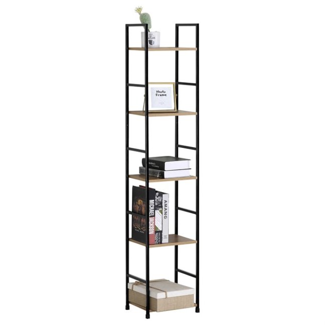 Regál TIREK IV — kov, MDF, černá / dekor dub