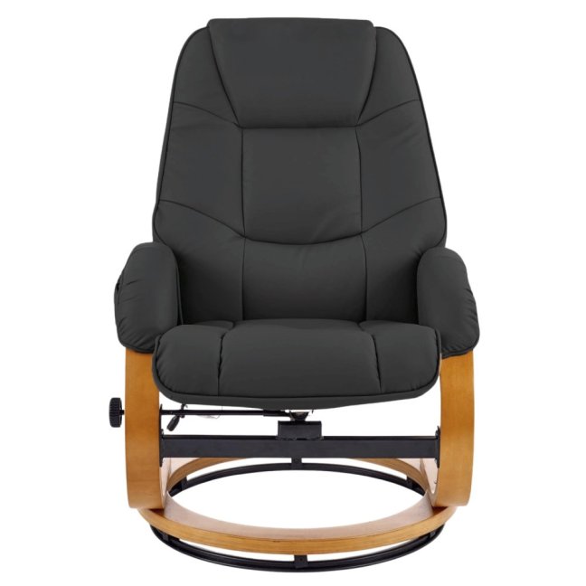 Polohovací masážní křeslo MATADOR — vyhřívání, dřevo, ekokůže, černá (rozbaleno)