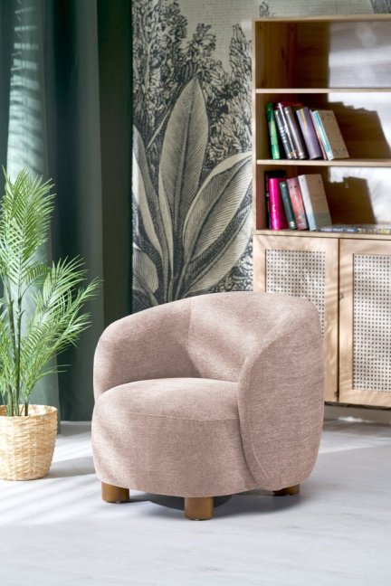 Designové křeslo BAKER — dřevo, látka, béžová