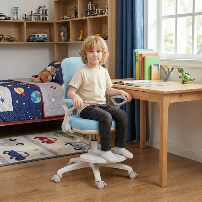Dětská rostoucí židle Neoseat JUNI 020 — látka, pratelný potah, modrá