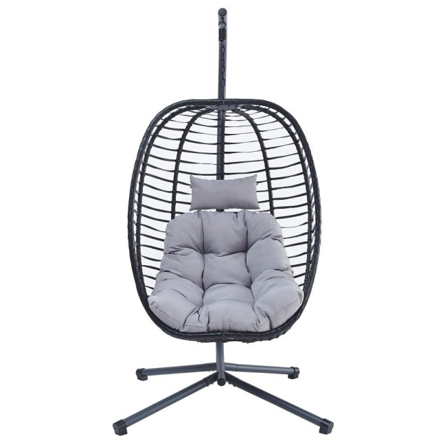 Zahradní závěsné křeslo AVARIN —  umělý ratan, černá/šedá, nosnost 150 kg