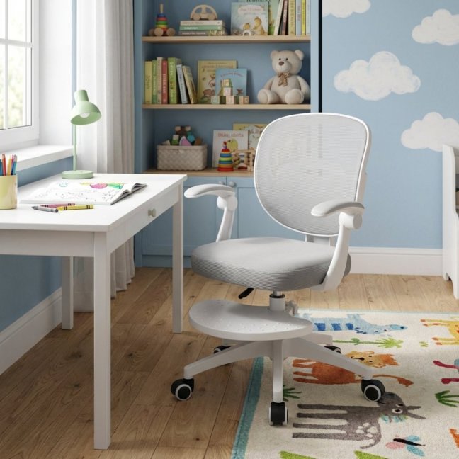 Dětská otočná židle Neoseat JUNI 008 s podnoží — látka, šedá