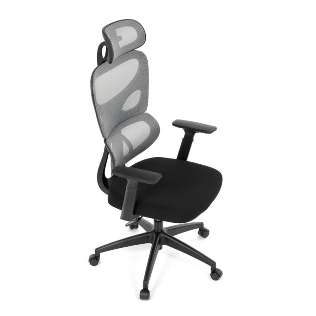 Kancelářská ergonomická židle GRANT — síť, látka, černá / šedá