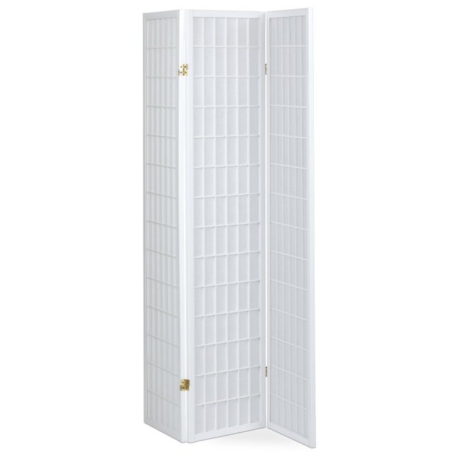 3dílný paravan LANT — dřevo, tkanina, bílá