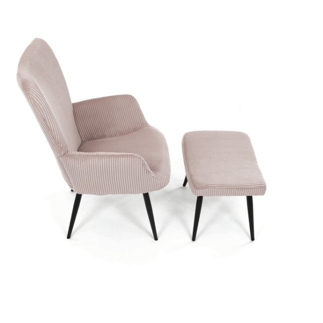 Relaxační křeslo ušák s taburetem ROYAL — kov, manšestr, růžová