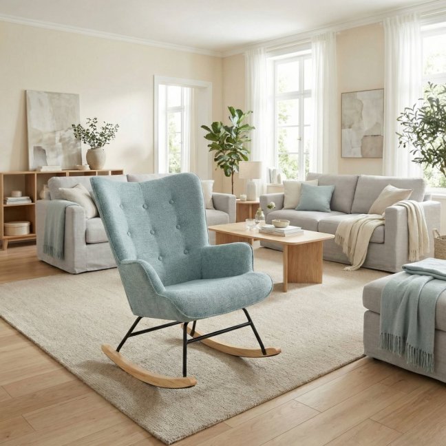 Houpací křeslo FABIAN — látka, modrá