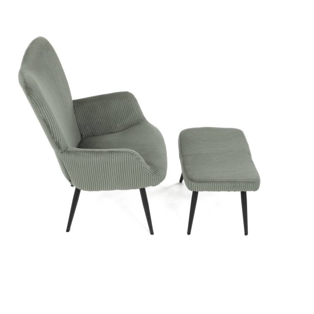 Relaxační křeslo ušák s taburetem ROYAL — kov, manšestr, zelená