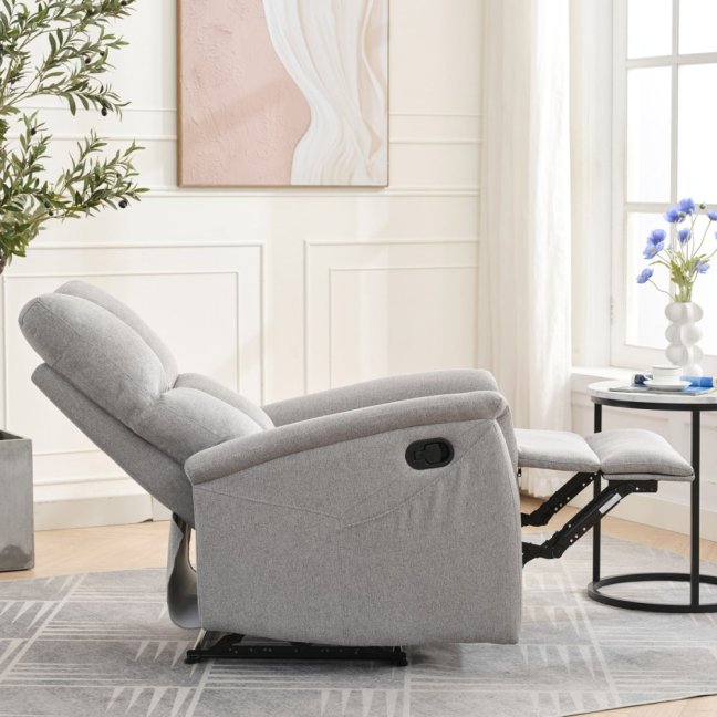 Relaxační polohovací TV křeslo ASTER — látka, světle šedá