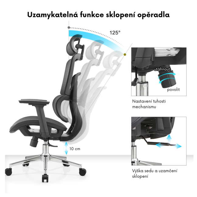 Kancelářská ergonomická židle Neoseat GARY FULLMESH — černá, nosnost 150 kg