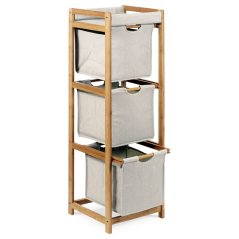 Regál NAPOLEON II — masiv bambus, látka, přírodní / šedá