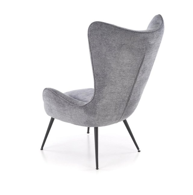 Designové křeslo ušák JUKON — kov, látka, šedá