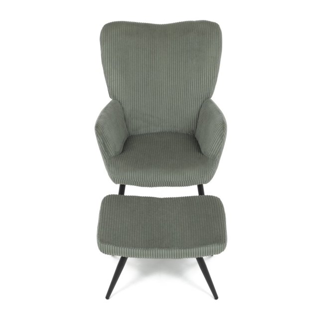 Relaxační křeslo ušák s taburetem ROYAL — kov, manšestr, zelená