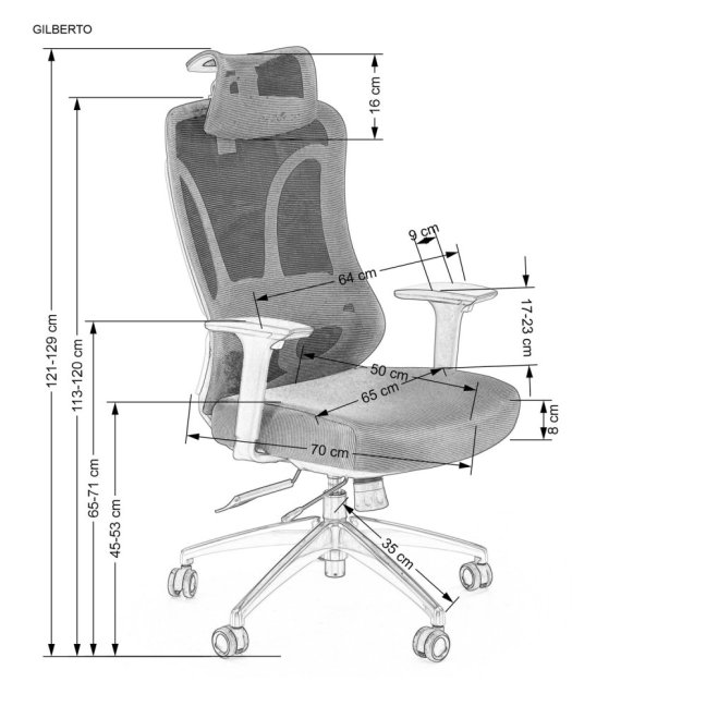Kancelářská ergonomická židle GILBERTO — síť / látka, černá