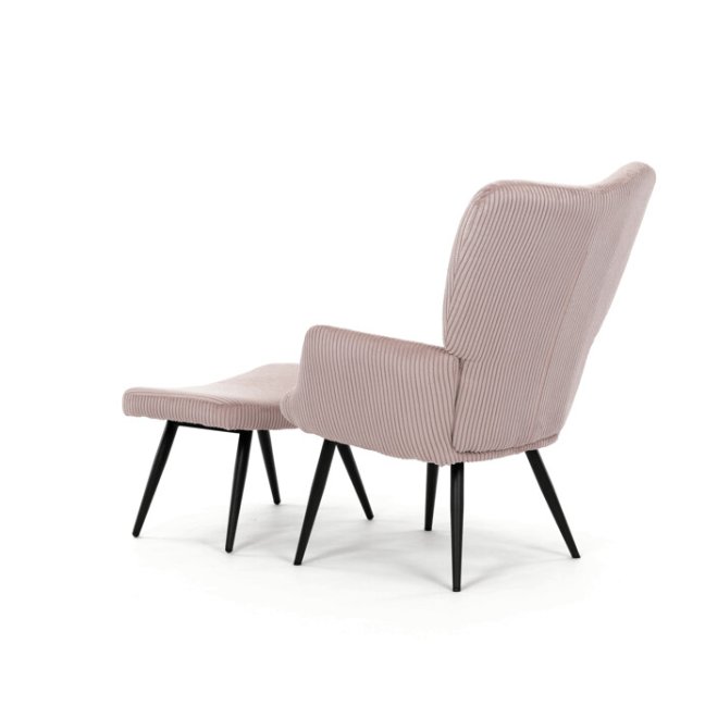 Relaxační křeslo ušák s taburetem ROYAL — kov, manšestr, růžová