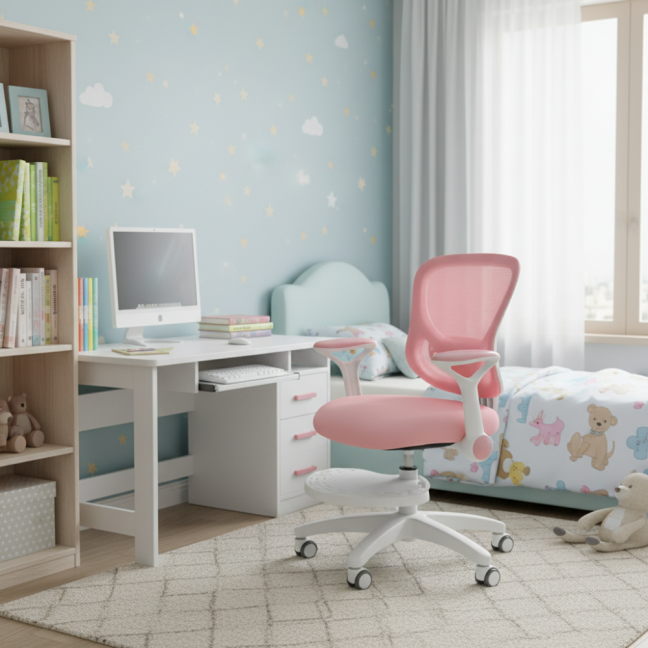 Dětská rostoucí židle Neoseat JUNI 007 — látka, pratelný potah, růžová