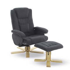 Otočné polohovací křeslo ROGER + taburet — látka, šedá