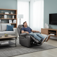 Relaxační polohovací TV křeslo HAVEN — látka, šedá, nosnost 130 kg