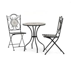 Zahradní set DIJON 1 + 2  — kov, kámen, mozaika, černá