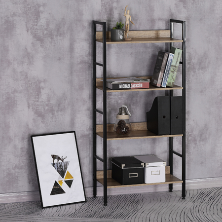 Regál SALIS II — kov, MDF, černá / dekor dub