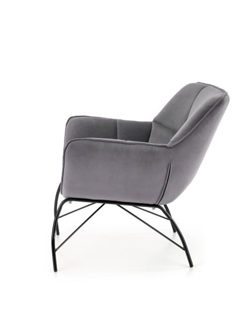 Designové křeslo BELTON — kov, látka, šedá