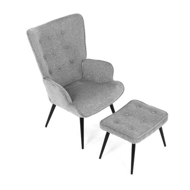 Relaxační křeslo ušák s taburetem ROYAL II — kov, látka, šedá