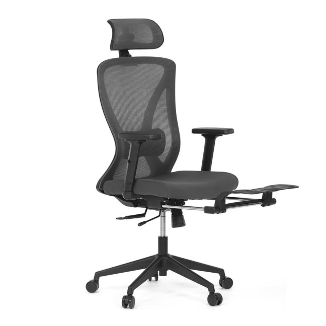 Kancelářská ergonomická židle ZANE s podnožkou — síť / látka, šedá