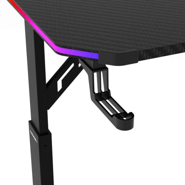 Výškově nastavitelný herní stůl ERACER H1216 — 160x60 cm, kov, melamin, černá, RGB podsvícení