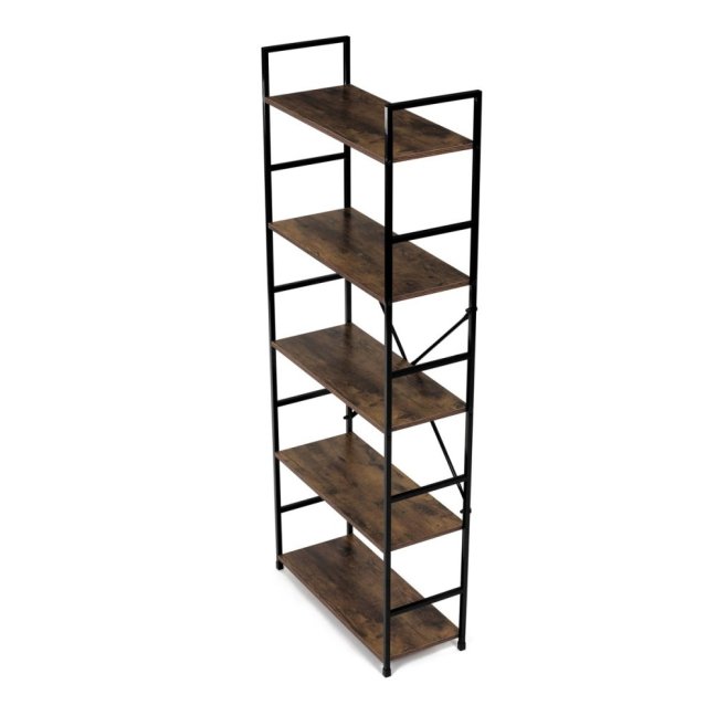 Regál UREK — kov, MDF, černá / dekor starého dřeva