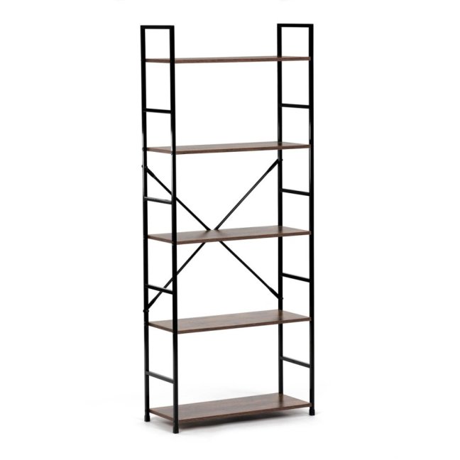 Regál UREK — kov, MDF, černá / dekor starého dřeva