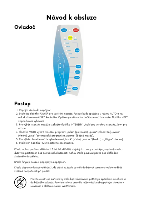 Polohovací masážní křeslo MATADOR — vyhřívání, dřevo, ekokůže, černá (rozbaleno)