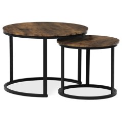Set 2 konferenčních stolků FRIGO — kov, MDF, černá / dekor staré dřevo