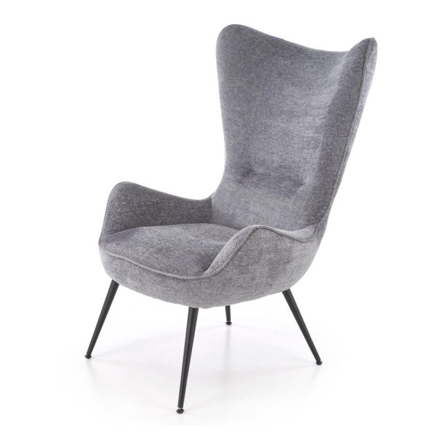 Designové křeslo ušák JUKON — kov, látka, šedá